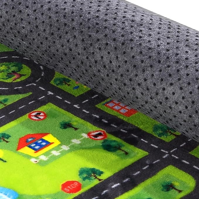 Kids Rug 3x5 City Play Mat Non Slip Exercise Mat Baby Fun Rug Carpet for Kids Toddler City Traffic Road Map Ultra-Soft Educational Kids Street Carpet Mat for Bedroom Playroom Nursery Black