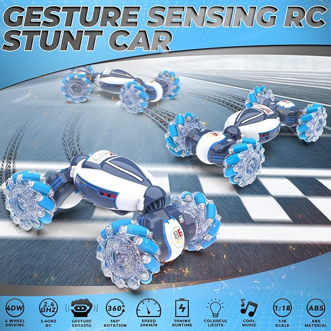 Dysaim Gesture Sensing RC Stunt Car Toys for 6-12 Boys&Girls - Birthday for Kids, Hand Controlled 2.4Ghz Remote Control Twist Cars, 4WD Transform All-Terrain Off Road Vehicle