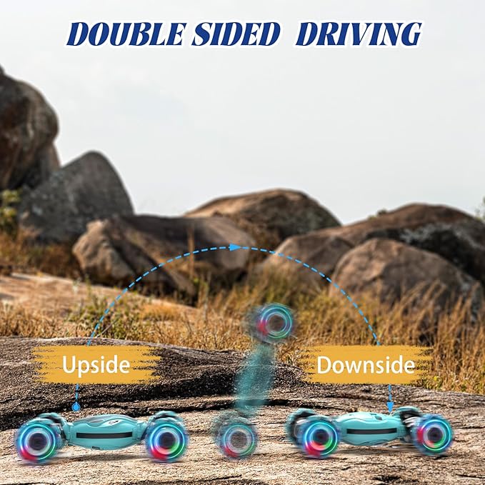 Minetom Remote Control Car, Gesture Sensing RC Stunt Car for Kids 6-12, Toy Cars for Boys & Girls with Light Music Double Sided Flip 360° Rotate Off-Road, Birthday for Kids 6 7 9 10 12