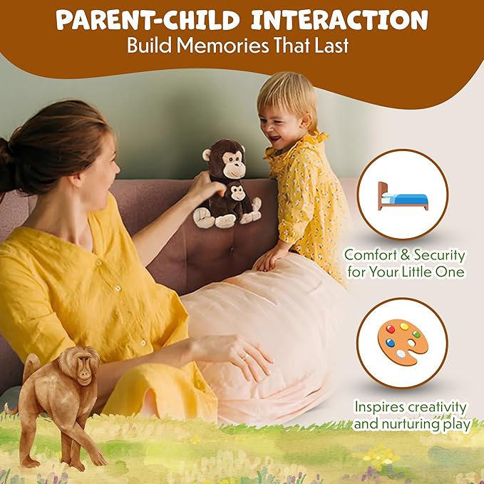 Mom and Baby Stuffed Animals for Boys & Girls, Safari Baby Shower Decorations, Nursery Decor, Zoo Animals for Toddlers, Quality Realistic Toys for Kids, Cute, Soft, Huggable, Squeezable (9.5" Monkey)