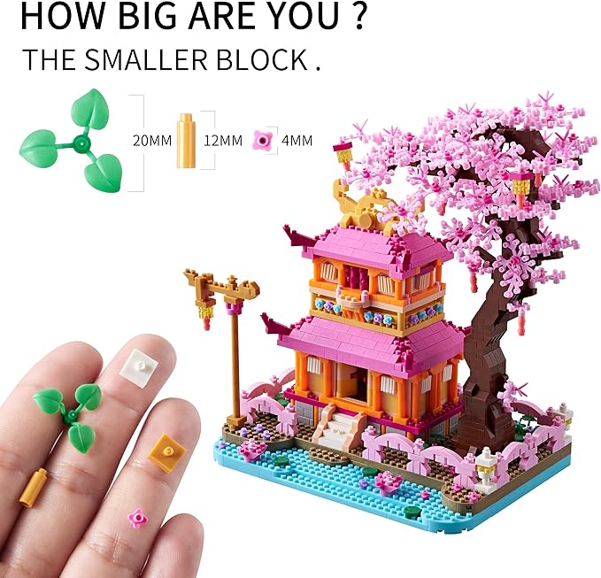 Cherry Blossom Tree House Micro Building Blocks Set Enjoy Flower Pavilion 1810pcs Exquisite Architecture Model Kit for Girls and Women (Adults or Kids Age of 14+)
