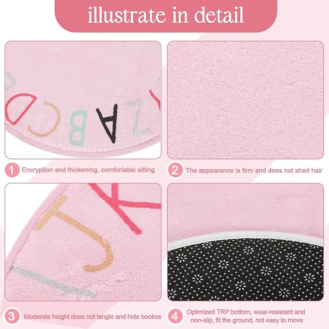 Nuogo 10 Pcs Alphabet Carpet Circle Seats 18 Inches Round Kids Sit Carpet Classroom Dots Floor Mat Soft Classroom Rugs Educational Cushions Furry Crawling Play Mat for Classroom Nursery Bedroom