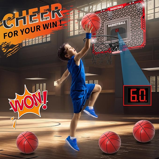 Indoor Basketball Hoop for Kids Boys, Mini Basketball Hoop Indoor Sets Toys with RC 7-Color LED Light, 4 Balls & Scoreboard, Birthday Toys Gifts for 3 4 5 6 7 8 9 10 11 12+ Year Old Boys
