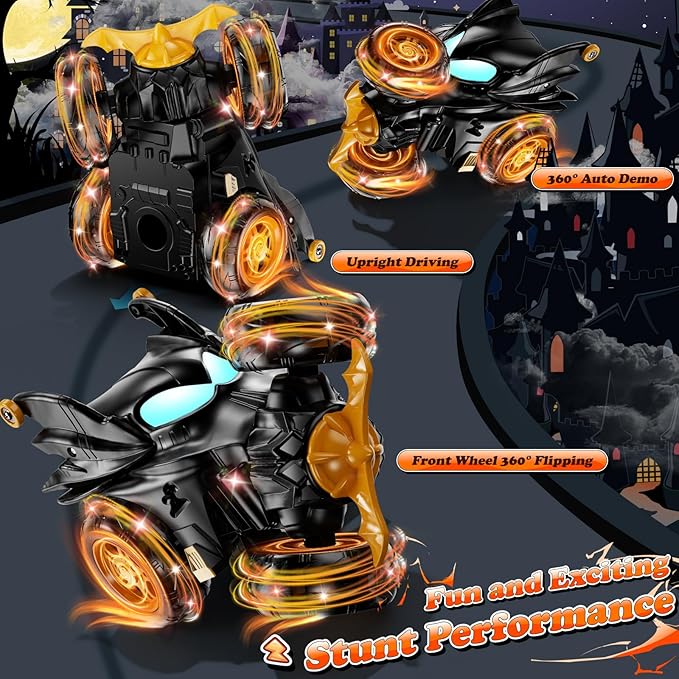 Bat Remote Control Car for Boys, 360° Rotating 4WD Stunt RC Cars with Cool Lights, Rechargeable Car Toys Birthday Gifts for Kids Boy Age 3 4-6 6-8