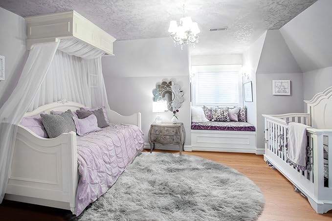 ONASAR Tie-Dyed Light Grey Round Area Rugs 6ft, Ultra Soft Bedroom Circle Rug for Kids Girls Boys Teen Room, Fluffy Plush Shaggy Carpet Floor Mats for Dorm Nursery Living Room Playroom Home Decor