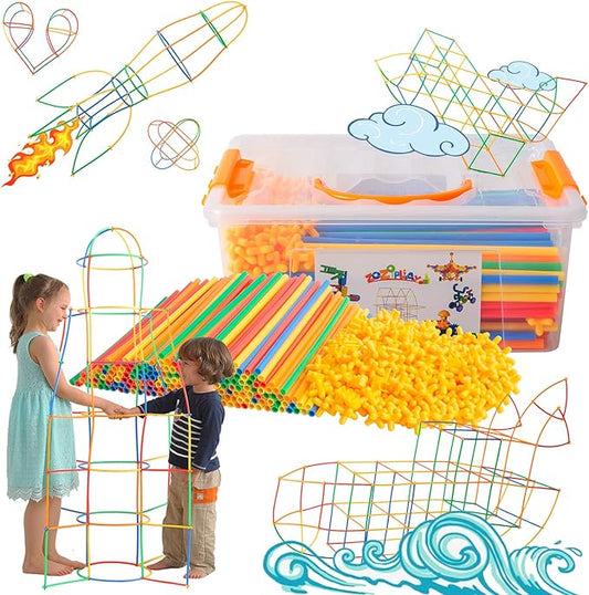ZOZOPLAY Straw Constructor STEM Building Toys 800 Piece Straws and Connectors Building Sets Colorful Motor Skills Interlocking Plastic Engineering Toys Best Educational Toys Boy & Girl