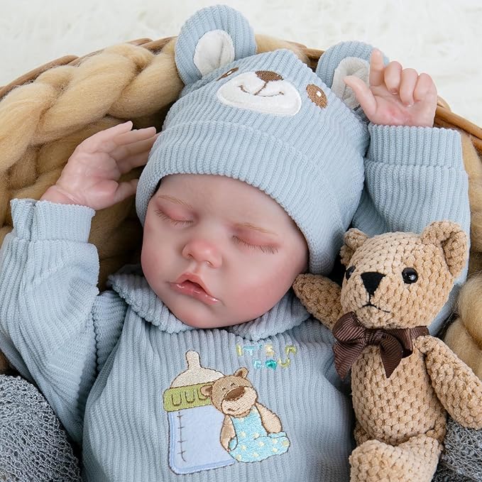 Lifelike Reborn Baby Dolls - 18-Inch Sweet Smile Real Life Realistic-Newborn Sleeping Baby Boy with Toy Accessories Gift Set for Kids Age 3+