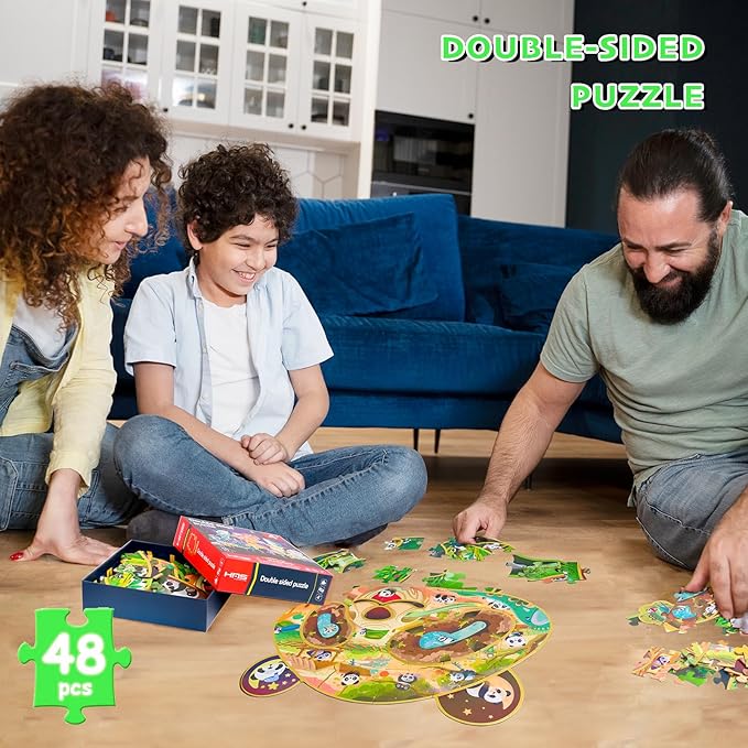 HAS Floor Puzzles for Ages Kids 4+, 48 PCS Double-Sided Giant Panda Puzzles, Unique Large Pieces Irregular Shape Jigsaw Puzzle for Children