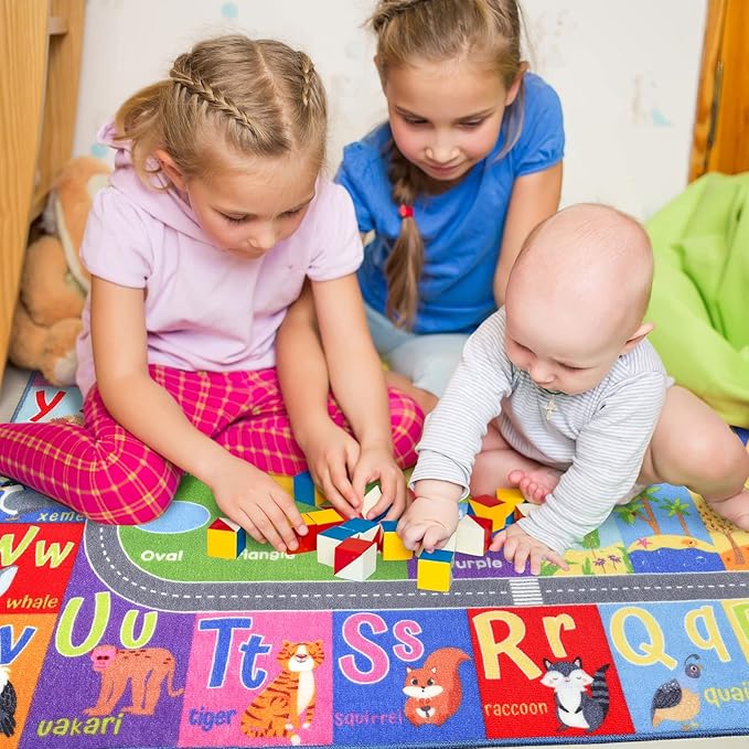 HOMORE Kids Educational Rug, Kids Collection Area Rug for Learning Alphabet, Numbers, Colors, Season and Animal Words, Playmat for Classroom Playroom, 3x5 Feet