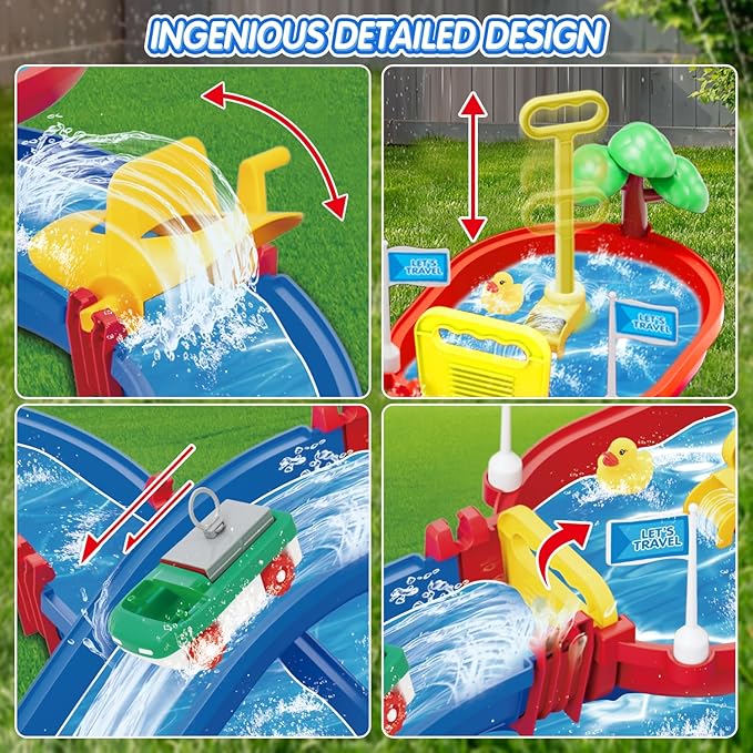 2-Tier Water Table Toys for Kids,61PCS Water Park Playset with Pump,Summer Water Toys Waterways for Backyard Beach Pool Lawn,Outdoor Toy for Toddlers 3-5 4-8, Gifts for Boys Girls