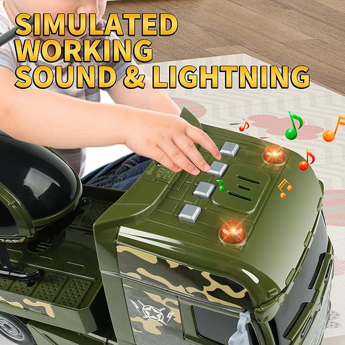 Dwi Dowellin Green Military Big Truck Toys,25.6" Semi Truck Toy with Helicopters and Tank,Army Toys with Lights & Sounds,Birthday Gift for 2 3 4 5 Years Old Boys and Girls