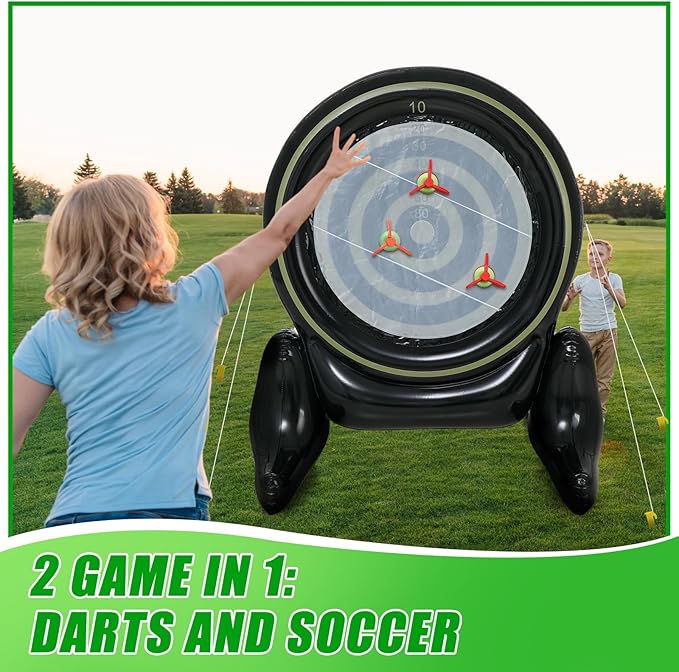 59'' Inflatable Giant Kick Darts Game Set Jumbo Soccer Darts Inflatable Dart Board Outdoor Soccer Target Dartboard with Balls for Adults Kids Lawn Backyard