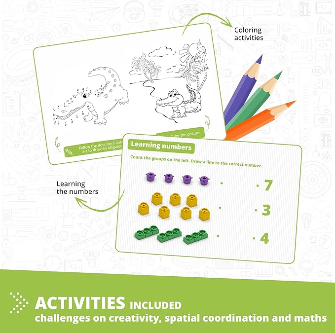 Engino: Qboidz Alligator - 5 Model Brick Building Set, Toy Construction, Coloring & Math Activities, Stack & Click Assembly, STEM Play-Learn, Kids 3+