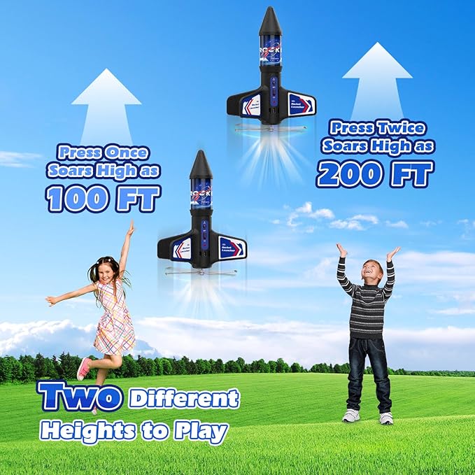 Rocket Launcher for Kids Automatic Launch 200 Feet Air Rocket Toy for Boy 10 Years Old Air Rocket with Safety Parachute and LED Outdoor Rocket Kits Toys Gifts for Kids Age 5 6 7 8 9 10 11 12