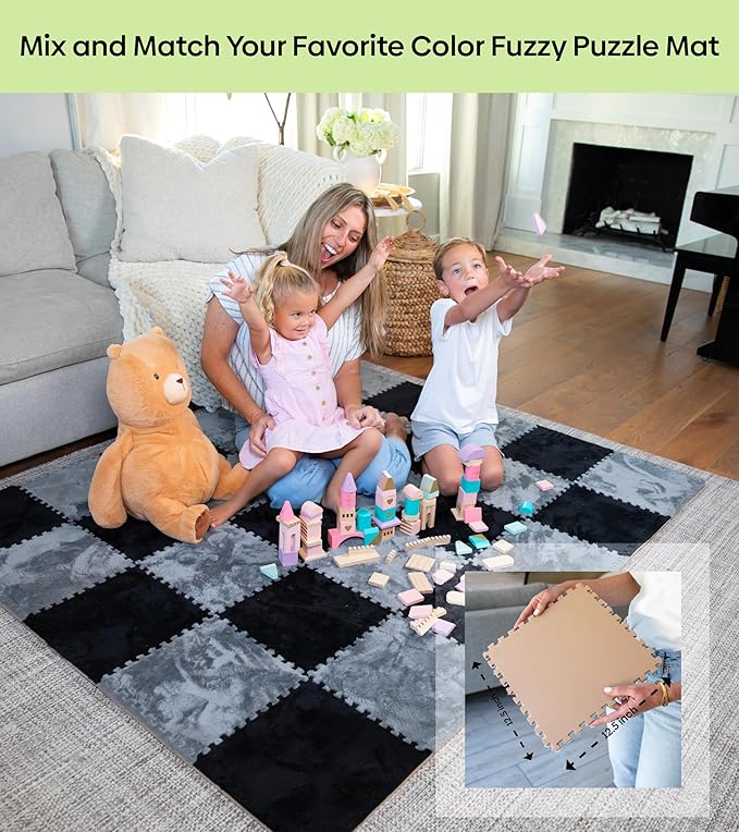 16 Piece Carpet Squares Puzzle Mat 49" x 49" Plush Interlocking Carpet Tiles, Foam Floor Tiles for Baby Play Mat - Kids Soft Play Floor Mats, Anti Slip Jigsaw Flooring Playmat Playroom Rug (Grey)