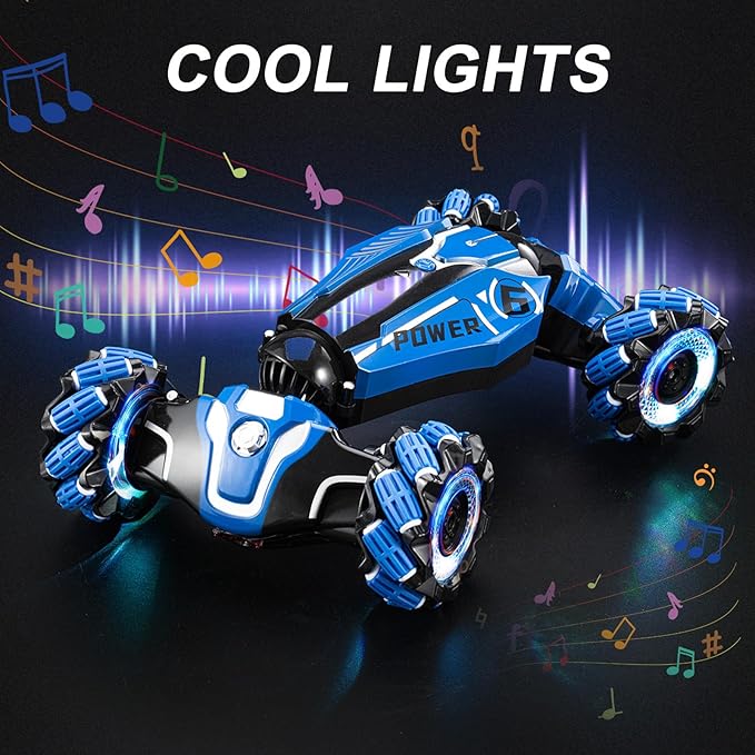 RC Stunt Car, 2.4GHz 4WD Drive Remote Controlled Gesture Sensor Toy Car, Hand Remote Control car with 360° Flipping Light and Music, Children's Toys for Boys and Girls Aged 5-13