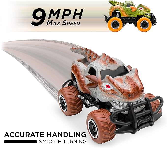 Best Choice Products Set of 2 1/43 Scale 27MHz Dinosaur RC Remote Control Car Toys w/ 9mph Max Speed, 2 Controllers