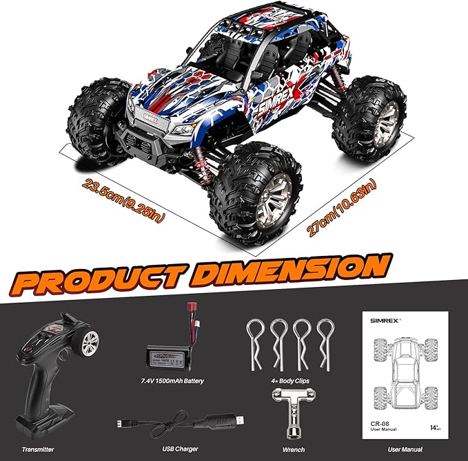 1/16 Scale Hobby RC Car, 36 KPH High-Speed 4WD RC Truck, 2.4 GHz Remote Control Car, All-Terrain Electric Vehicle, 4X4 Remote Contral Moster Truck for Kids and Adults