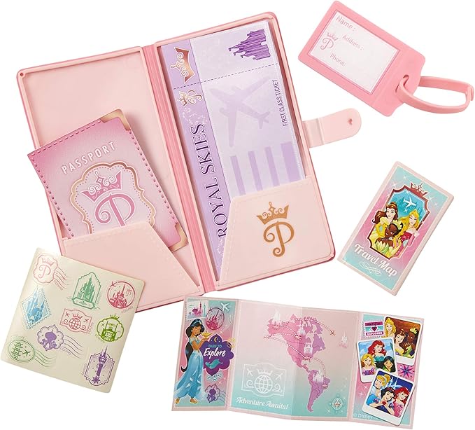 Disney Princess Travel Suitcase Play Set for Girls with Luggage Tag by Style Collection, 17 Pretend Play Accessoriespiece Including Travel Passport! for Ages 3+