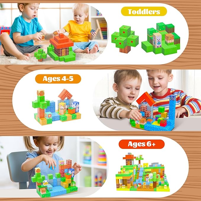 Magnetic Blocks-120PCS Farm Magnetic Building Blocks,STEM Montessori Sensory Toys for Toddlers Kids Boys Girls Ages 3-5 4-8 5-7,Magnets Toy for Toddler 3+ Year Old