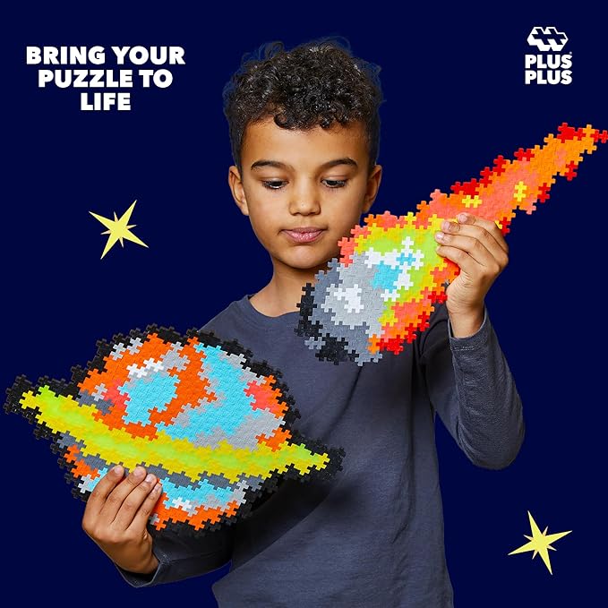 Plus Plus Puzzle By Number, 500 Piece Mini Interlocking Hashtag Color Blocks, 3D Pixel Art Kit for Kids - Outer Space
