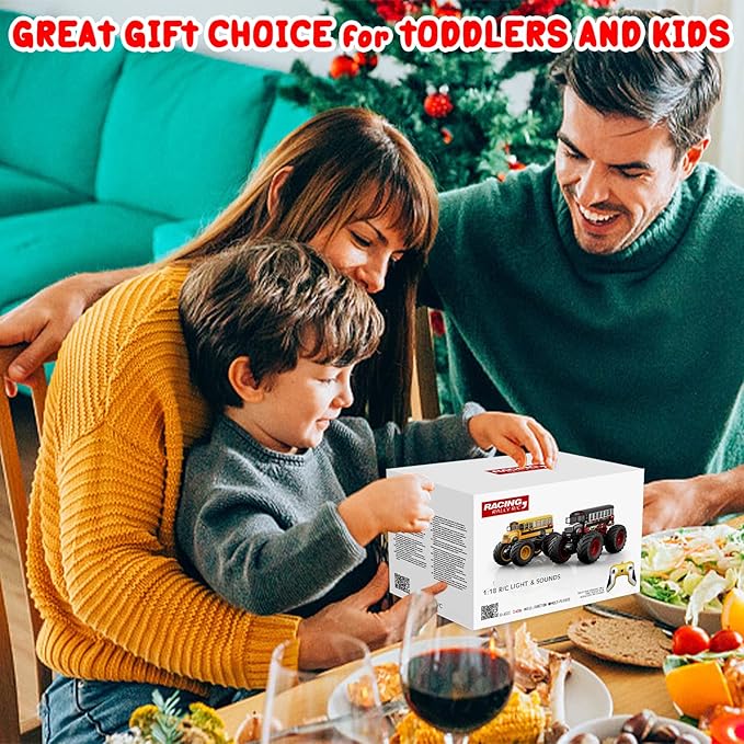 Remote Control Car, RC Fire Truck for Kids, RC Monster Truck Toy 2.4GHz 1:18 Scale Model Vehicle with LED Lights Sounds Racing Sport Toy Car for Adults Boys Girls Kids Gift 2Pcs Batteries