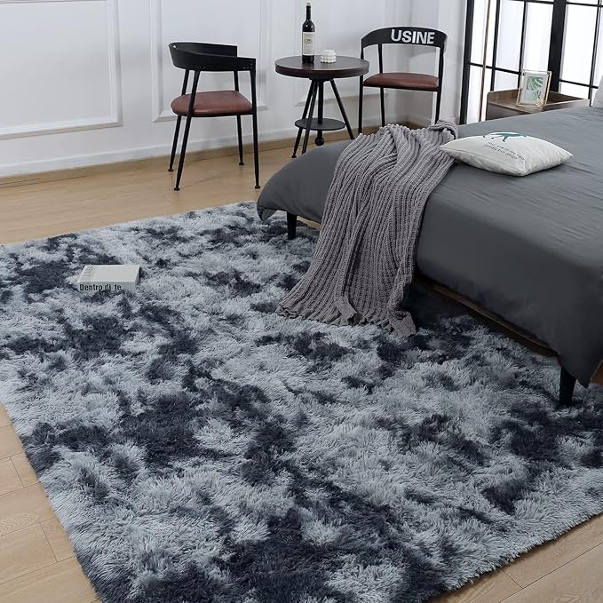 AROGAN Soft Rainbow Area Rugs for Girls Room, Fluffy Girls Bedroom Rugs, Princess Rug, Cute Colorful Carpet for Kids Teens Nursery Toddler (Blue-Grey, 4×6 Feet)