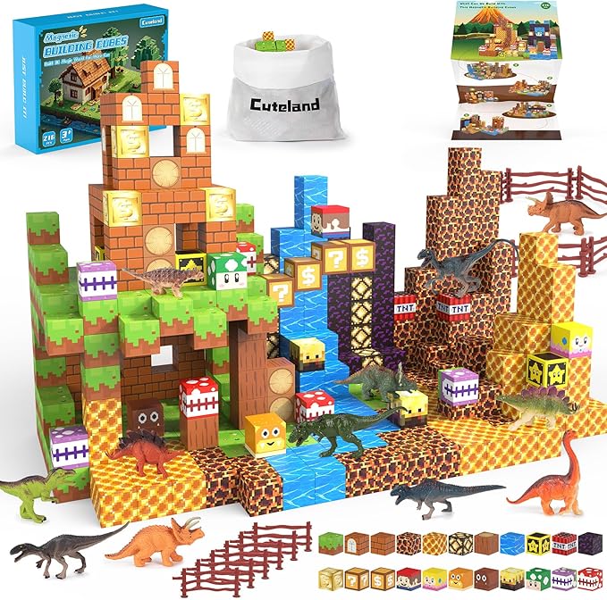 Magnetic Blocks 216Pcs Game Style, Magnetic Building Blocks for Boys 6-8, Toys Gift for 6+ Year Old Kids
