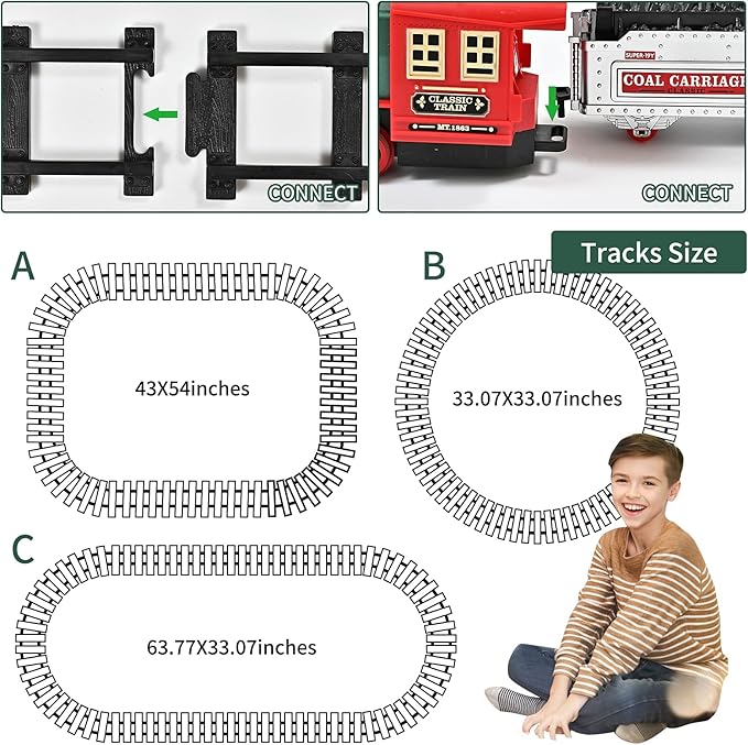 FANL Train Set with Remote Control - Christmas Train Toys - Steam Locomotive Engine, Cargo Car and Train Tracks - Rechargeable Electric Train Toy Gift Toys for Age 3 4 5 6 + Kids.