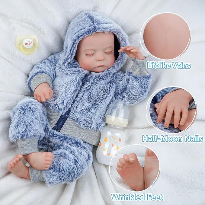 BABESIDE Lifelike Reborn Baby Dolls Boys - 17-Inch Soft Body Realistic-Newborn Baby Full Body Vinyl Anatomically Correct Real Life Baby Dolls with Basket & Rabbit Doll for 3+ Year Old Kids