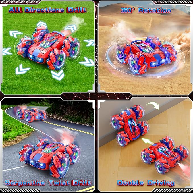 Spider Remote Control Car 4WD 360° Rotating Stunt Rc Cars | 2.4GHz Remote Control with LED Headlights, All-Terrain Off-Road Toy for Kids Ages 4-13 - Ideal Birthday for Boys & Girls