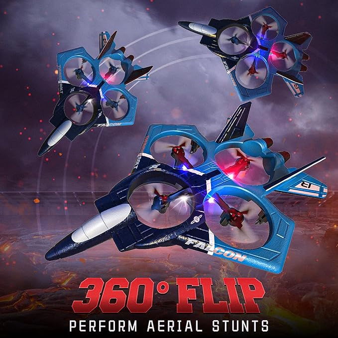 BEZGAR RC Airplane, 2.4GHZ 6-axis Gyro Remote Control Airplane, Gesture Control RC Helicopter, 360° Flip Fighter Jet Toy, Toys for Ages 8-13 with Colorful LED Navigation Lights Blue