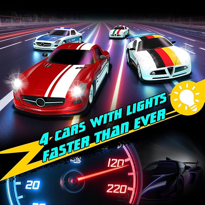 AGM MASTECH Slot Car Race Track Sets with 4 Exquisite Slot Cars, Battery or Electric Car Track, 2 Controllers, Lap Counter, Gift Toys for Boys and Girls Age 4 5 6 7 8-12
