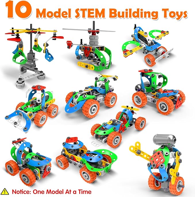 STEM Toys for Boys Kids Gift - 10 in 1 Electric Building Toys for 5 6 7 8 9 10 Year Old Birthday Gifts - Educational Construction Blocks Kits Activities Games Ages 4-6 4-8 5-7 6-8 8-10 8-12 Year Old