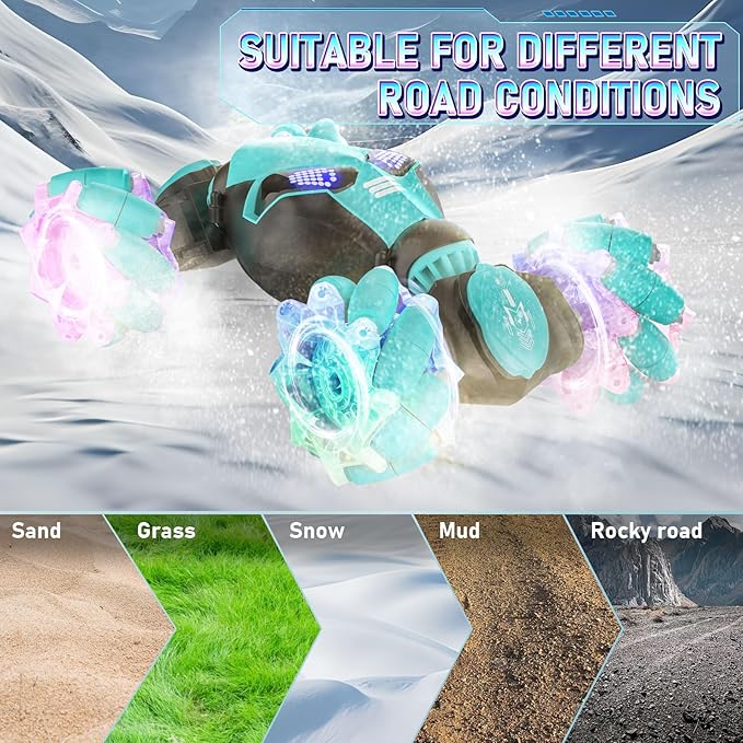 Gesture RC Cars, Hand Controlled Stunt Car for 6-12 yr Boys Girls, 2.4GHz Gesture Sensor Remote Control Cars, 4WD RC Twist Car with Light Music for Kids Birthday Xmas Gift Blue