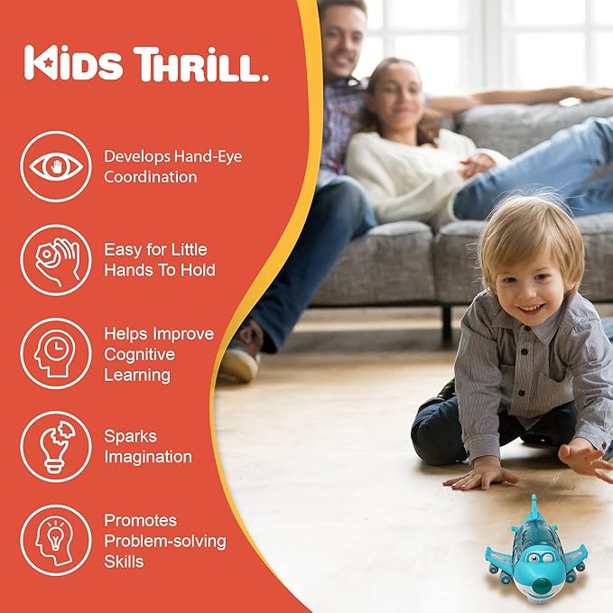 Kidsthrill Kids Airplane Toy with Bump & Go Technology, Flashing Lights, Music & Sounds - Toys for Boys & Girls 3-12