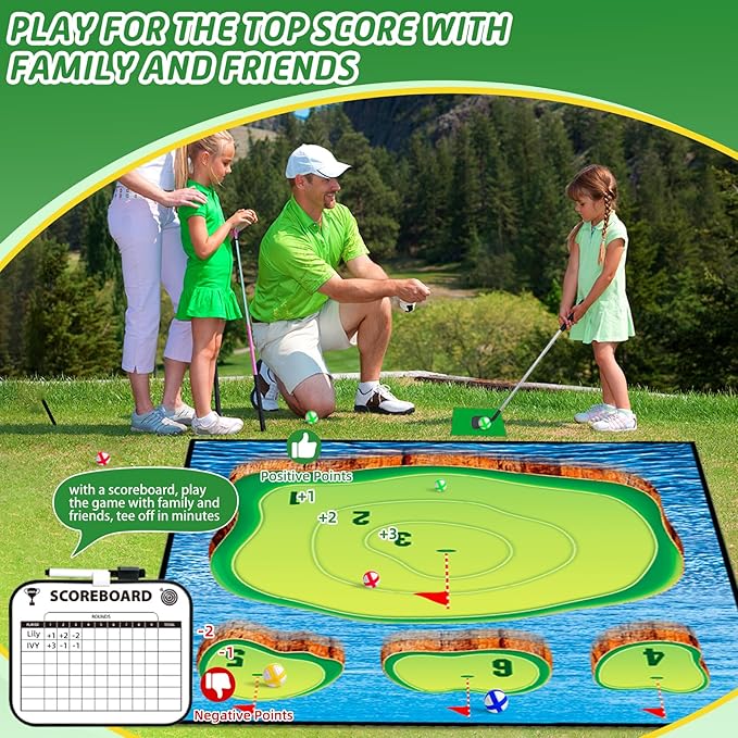 Golf Chipping Game Mat Set,Sticky Pro, 70‘’x70'' for Indoor Outdoor for Adults,Battle Royale,Golf for Adults Family Kids Backyard Yard Party （with Club）