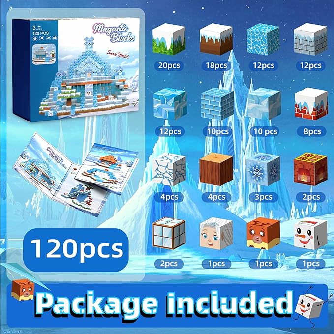 Magnetic Blocks, 120PCS Magnetic Building Blocks Magnet Cubes STEM Montessori Sensory Educational Toys for Kids Boys Girls Ages 3 4 5 6 7 8 9 10 Birthday Gifts