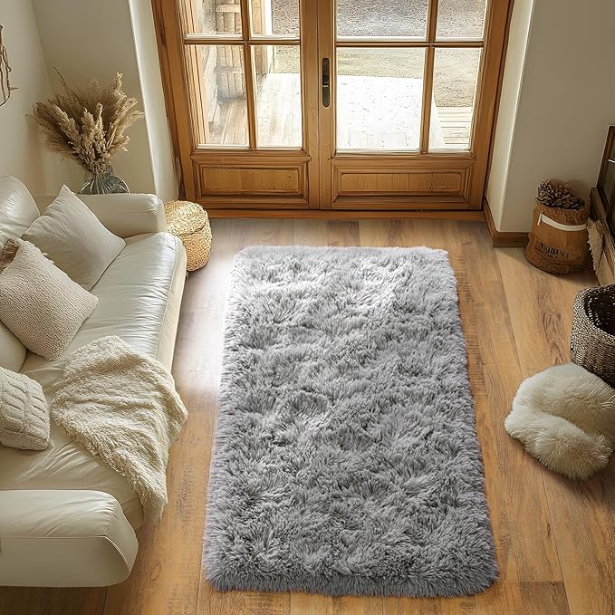 Super Fluffy Throw Rug for Bedroom, Modern Shag Grey Area Rugs, Soft and Cozy Plush Small Carpet for Kids,Girls Boys and Teens Decorations for Living Room Dorm Nursery Classroom, 2x3 Feet