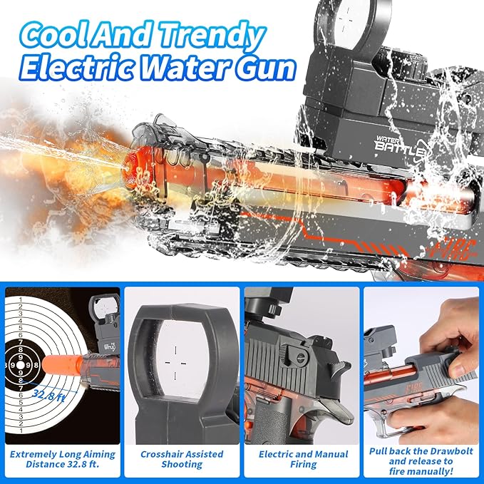 Electric Water Gun, Water Guns for Adults and Kids, Automatic High Power 500ml Squirt Guns, Long Range Water Gun Summer Water Toys for Boys Girls Pool Party Beach Outdoor Grey