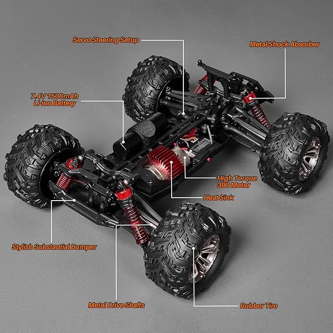 1/16 Scale Hobby RC Car, 36 KPH High-Speed 4WD RC Truck, 2.4 GHz Remote Control Car, All-Terrain Electric Vehicle, 4X4 Remote Contral Moster Truck for Kids and Adults