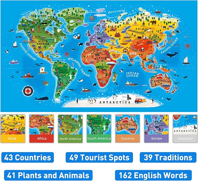 Mideer Floor Puzzle for Kids 4-8, 100 Piece World Map Jigsaw Puzzle with Continents, Geography Educational Toys for Boys and Girls, Globe Atlas Puzzle Maps Preschool Learning Game for Kids Ages 4-6