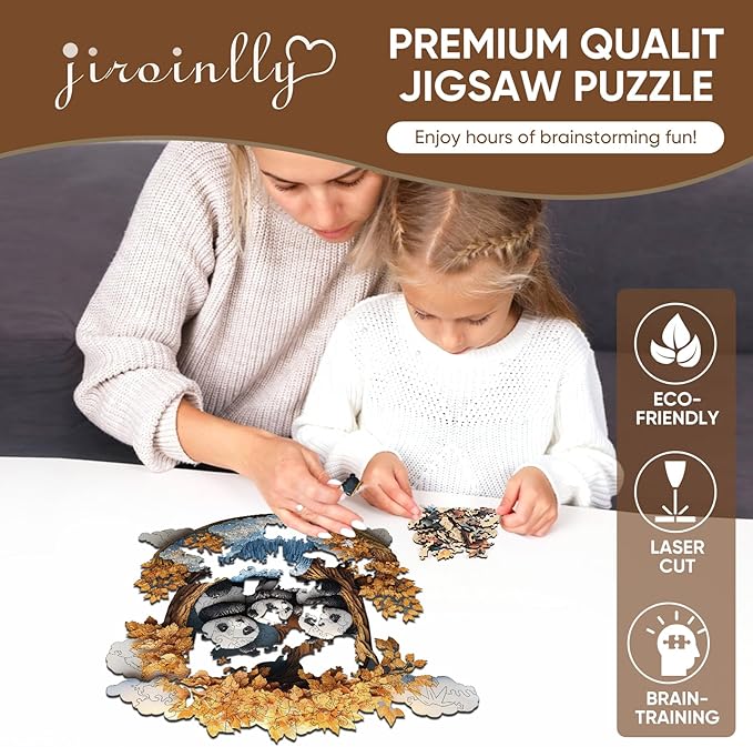 Wooden Puzzle for Adults - 3D Panda Wooden Jigsaw Puzzles 500 Piece, Unique Shaped Animal Challenging Puzzles, Exquisite Packaging, Best Gift for Family Friends 16.5x16.5 in