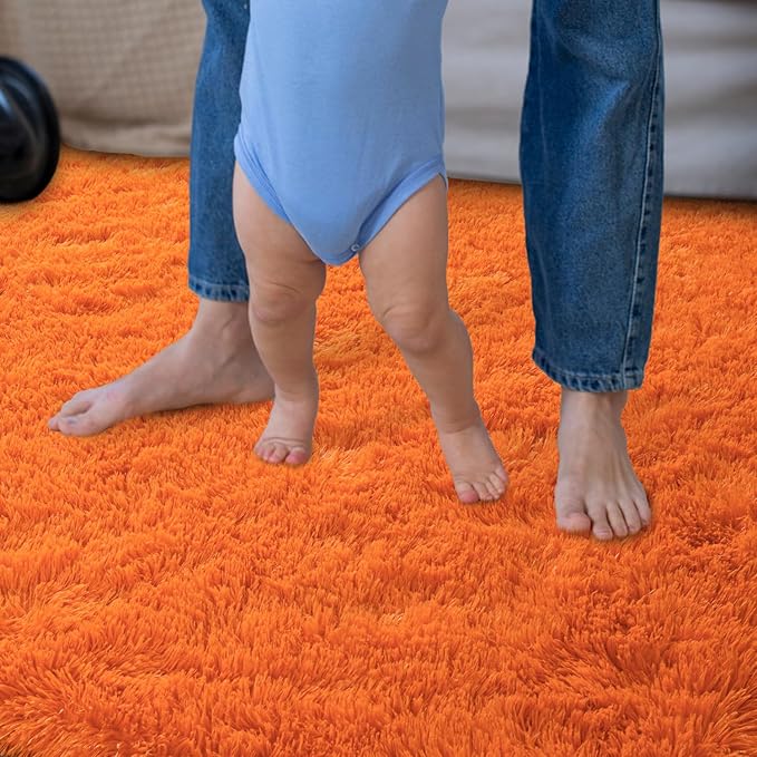 Super Fluffy Rug for Bedroom, 4x6 Feet, Modern Shag Orange Area Rugs, Soft and Cozy Plush Carpet for Kids,Girls Boys and Teens Decorations for Living Room Dorm Nursery Classroom, Orange