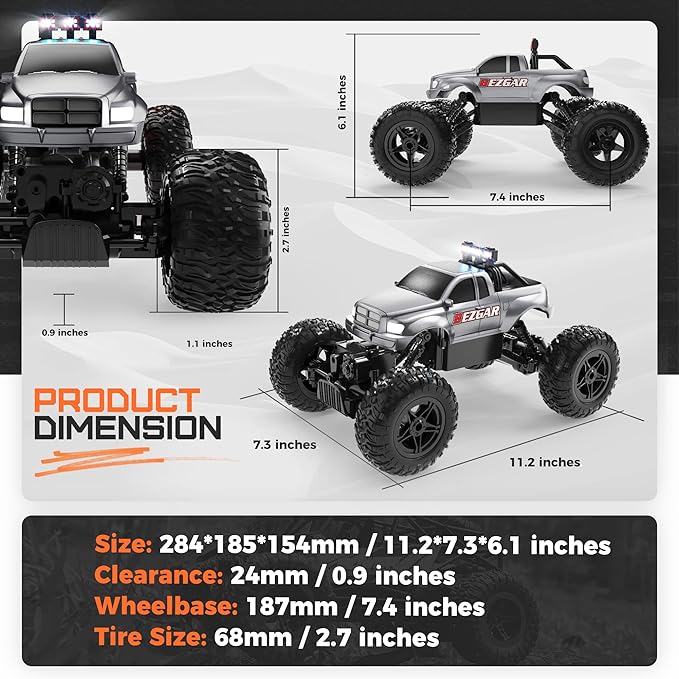 BEZGAR Remote Control Monster Trucks for Boys Age 4-7 - 1:14 All Terrain Rc Truck for Kids with Rechargeable Battery, 2.4GHz Remote Control Cars for 8-12 Year Old Boys Girls, Monster Trucks Toys