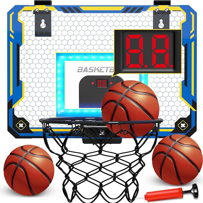 GMAOPHY Mini Basketball Hoop with Electronic Scoreboard Over The Door, Basketball Hoop Indoor for 5 6 7 8 9 10+ Year Old Boys Kids, Birthday Gift Sport Toys