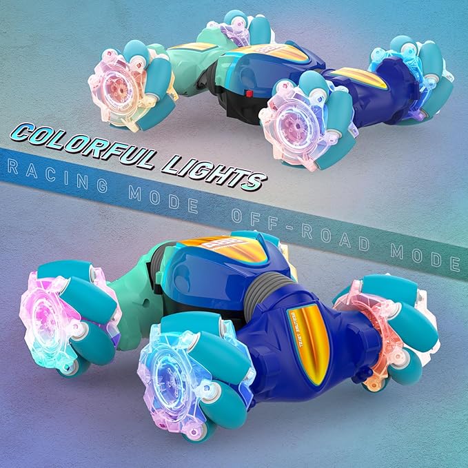 Remote Control Car, Gesture Sensor RC Stunt Cars Toys for Boys Girls Age 6 7 8 9 10 11 12+ Years Old, 2.4GHz 4WD 360° Flips Off Road RC Vehicle Toy with Lights/Music, Best Gifts for Kids, Blue