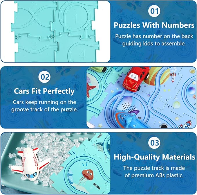 Puzzle Racer Kids Car Track Set Puzzle Racer Car Track Set with Roadmap Puzzle Track Car Play Set Toy for Kids 3-8 Years Old(100Pcs, 4 Stytle)