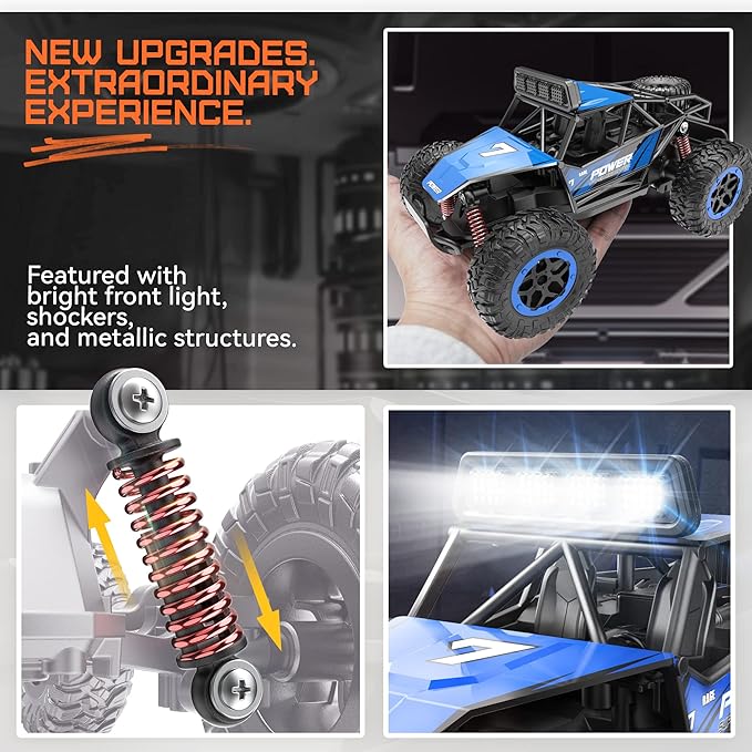 BEZGAR TB201 RC Cars-1:20 Scale Remote Control Car-2WD High Speed 20 Km/h Electric Toy Off Road Vehicle Monster Truck Crawler with LED Headlight and Rechargeable Battery for 8-12 Year Old Boys Girls