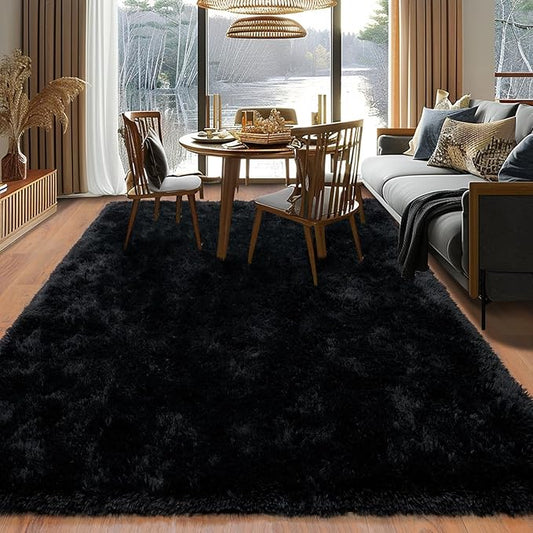 6x9 Super Fluffy Rug for Bedroom, Modern Shag Black Area Rugs, Soft and Cozy Plush Large Carpet for Kids, Girls Boys and Teens Decorations for Living Room Dorm Nursery Classroom